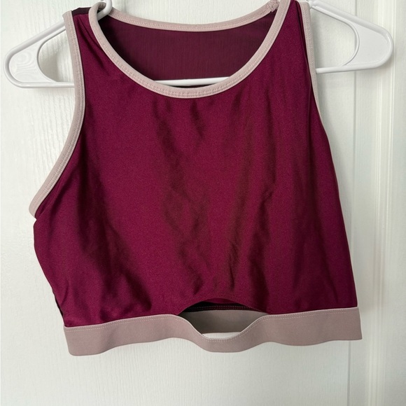 Fabletics Red and Cream Sports Bra with Racerback Design - Picture 2 of 6